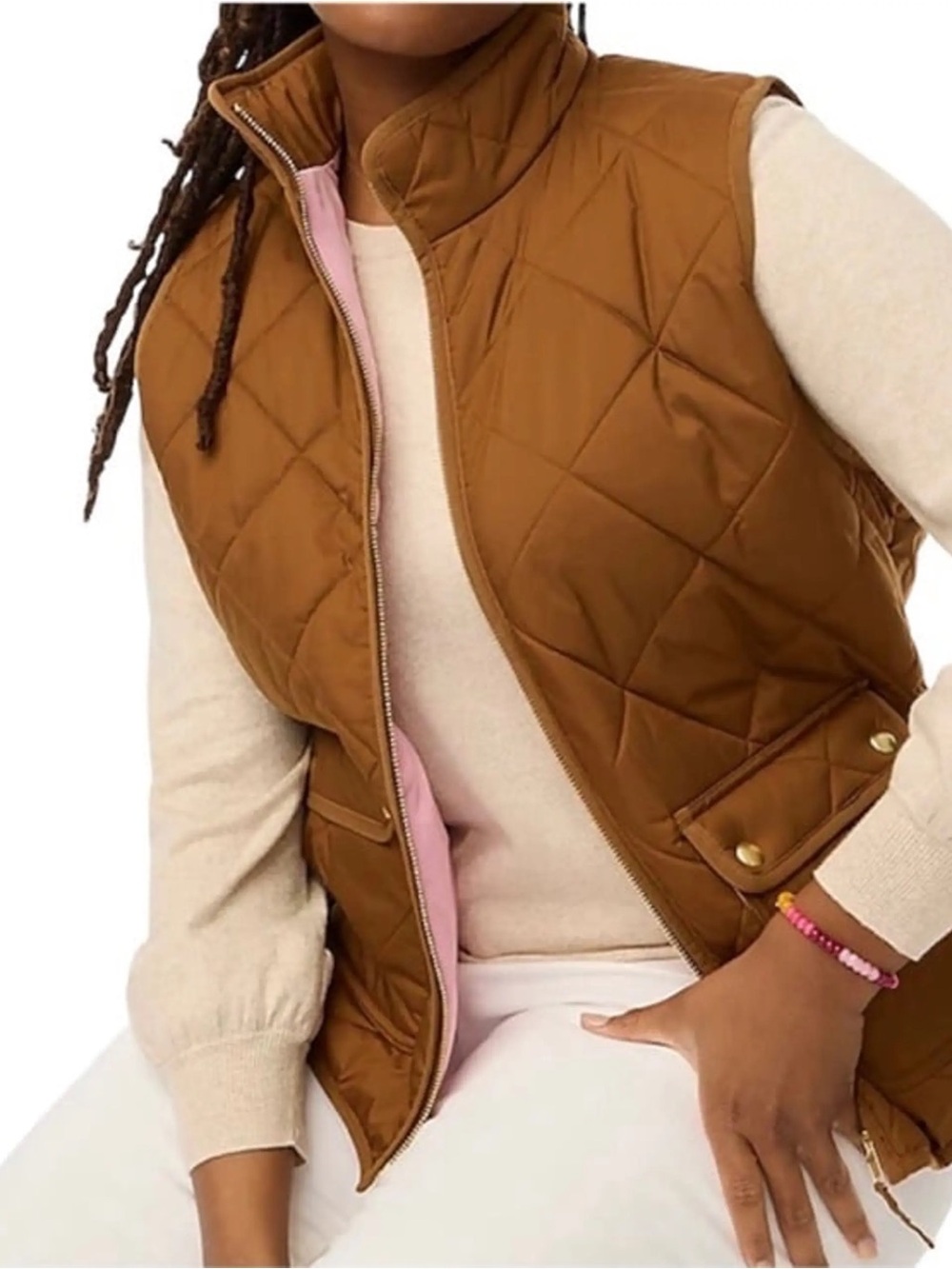 J. Crew Women's Quilted Brown Vest with Pink Lining